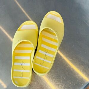 Lemon Jelly Yellow Platform Slide Sandals with Striped Insole